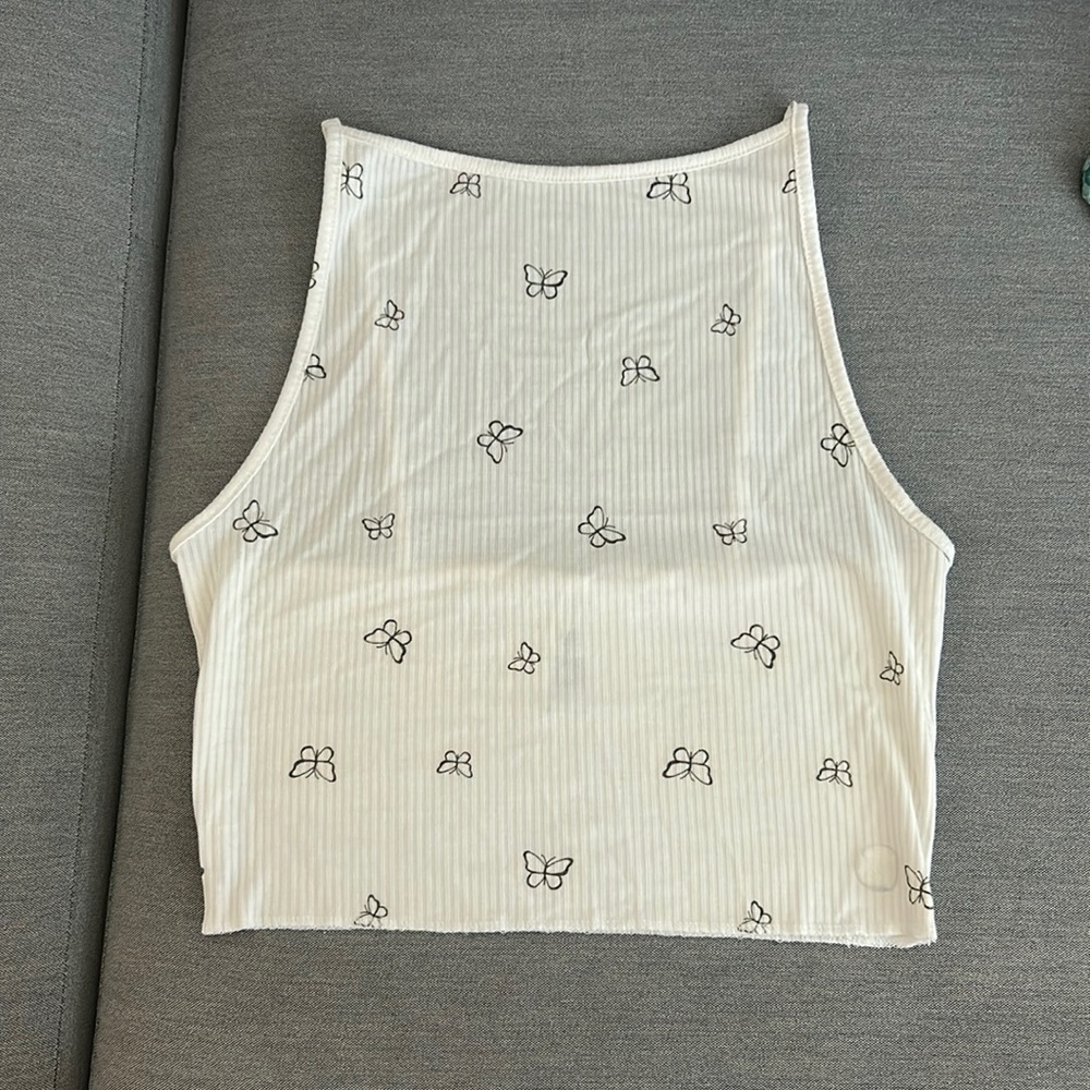 Me to We Pacsun cropped tank top - white with butterflies🦋🦋
